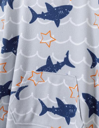 Ponczo- ręcznik plażowy z kapturem dla chłopca- rekiny