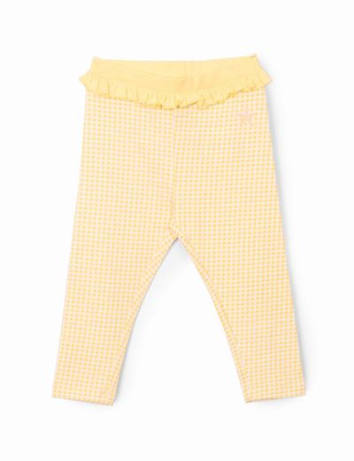 Spodnie dziewczęce sportowe z falbanką - żółte w kratkę