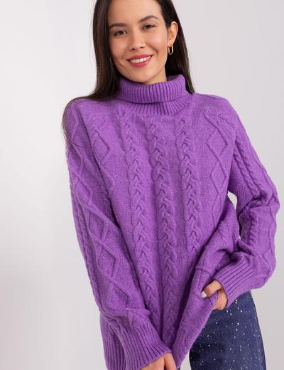 Damski sweter z warkoczami fioletowy