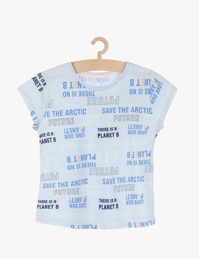 T-shirt dla dziewczynki- niebieski z napisami