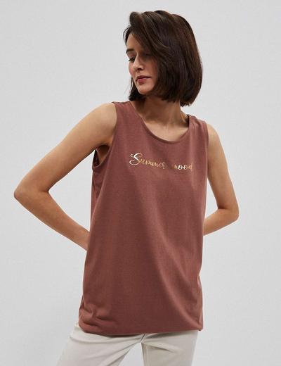 Koszulka damska na ramiączka z napisem brązowa - Moodo