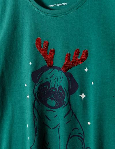 T-shirt damski z napisem "Merry Pugmas " zielony