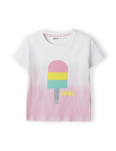 Bawełniany t-shirt dla dziewczynki dip dye z cekinami