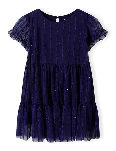Granatowa tiulowa sukienka z błyszczącymi elementami