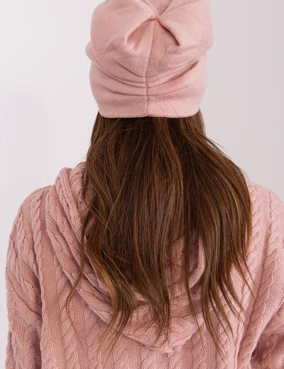 Dzianinowa czapka z aplikacją z dodatkiem kaszmiru - różowa