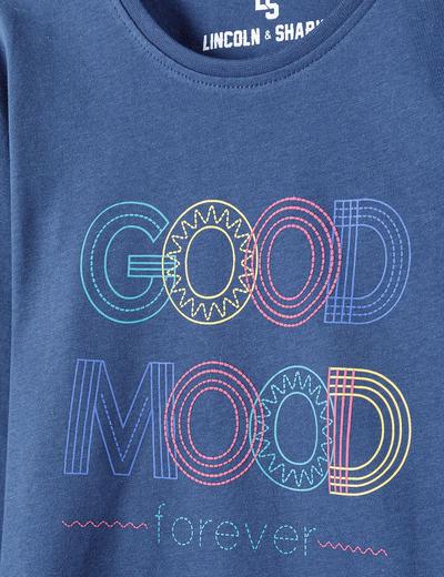 Granatowa bawełniana bluzka dziewczęca z napisem Good Mood