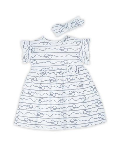 Sukienka dla dziewczynki biała z motywem morskim i opaską