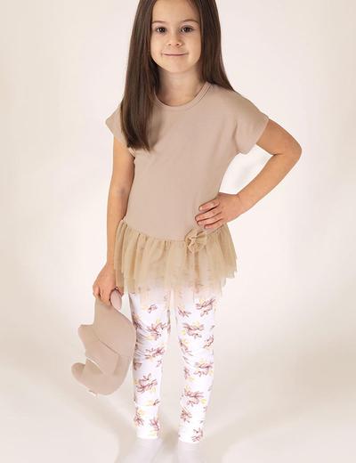 Bawełniana bluzka dziewczęca z falbanką i kokardką beżowa