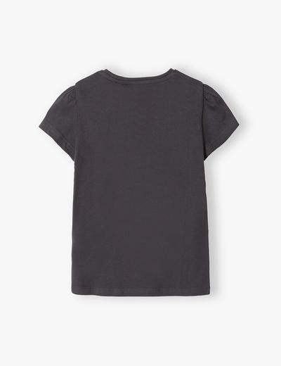 T-shirt bawełniany dla dziewczynki - szary z jednorożcem