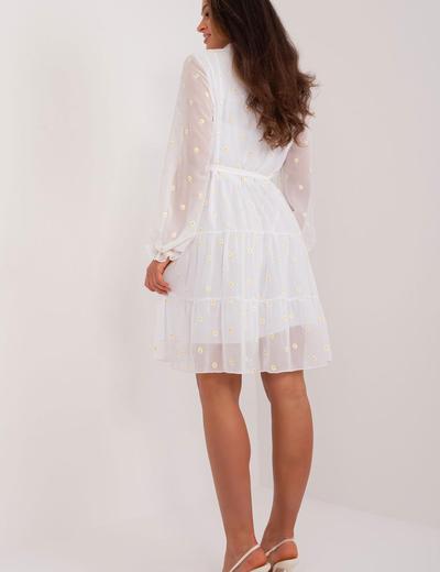 Sukienka koktajlowa z falbaną biała