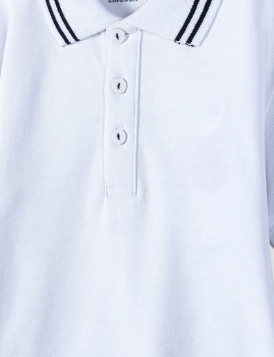 Bawełniany T-shirt z kołnierzykiem dla chłopca - biały