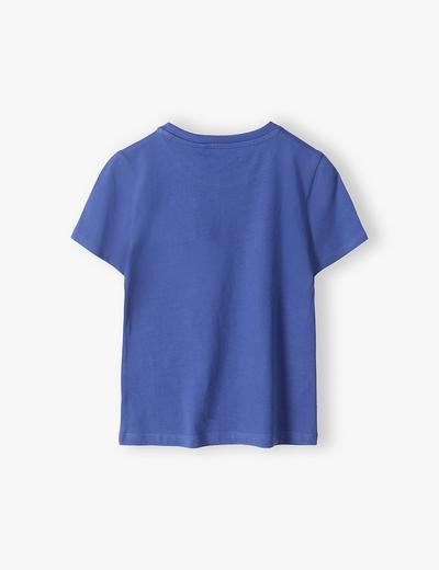 Niebieski t-shirt bawełniany chłopięcy z małą kieszonką