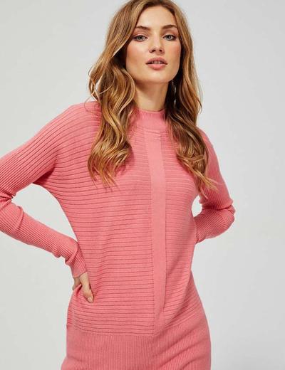 Sweter damski długi w prążki - różowy