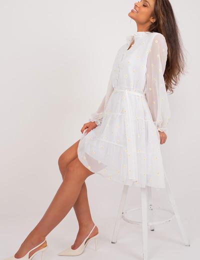 Sukienka koktajlowa z falbaną biała