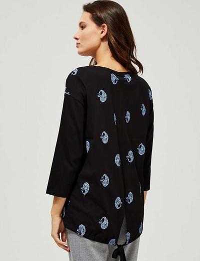 Bawełniana bluzka z długim rękawem w oryginalny wzór z rękawami 3/4 - czarny