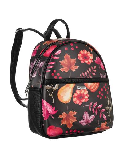 Miejski plecaczek damski ze skóry ekologicznej - Peterson czarny w kwiaty