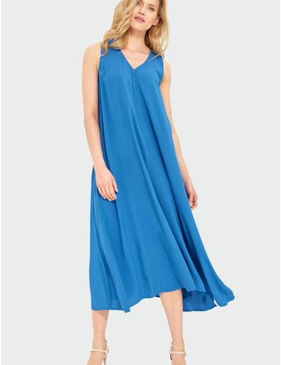 Zwiewna niebieska sukienka damska na grube ramiączka