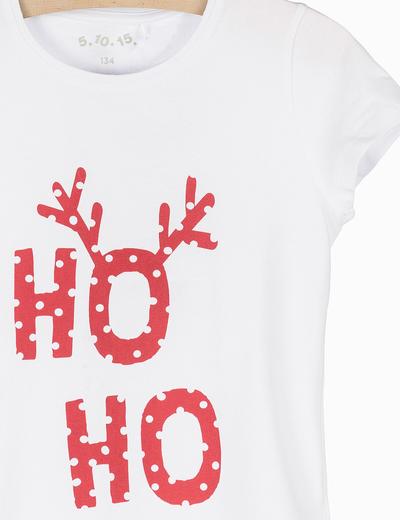 T-shirt dla dziewczynki-biały z motywem świąteczny