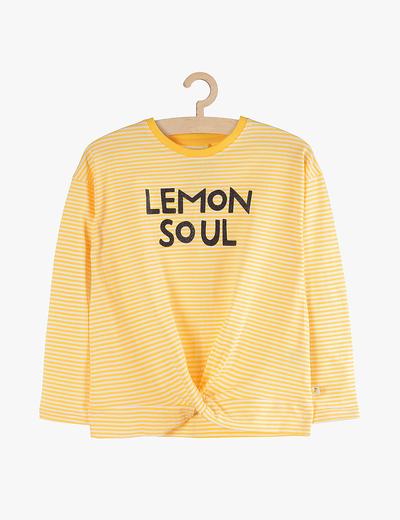 Bluzka dziewczęca żółta z wiązaniem i napisem -Lemon Soul