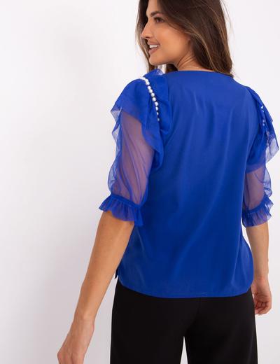 Kobaltowa damska bluzka wizytowa z aplikacją