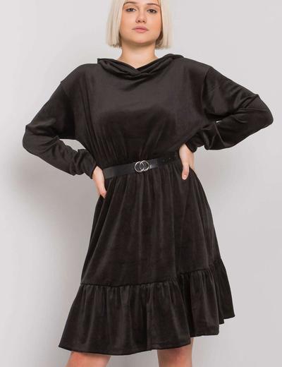 Sukienka welurowa z paskiem - czarna