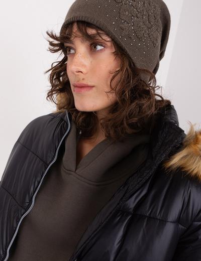 Khaki zimowa czapka z aplikacją