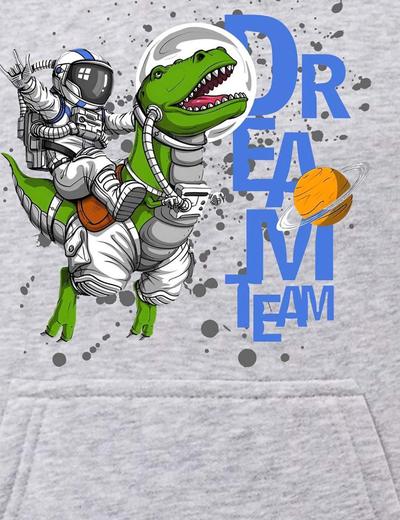 Szara bluza kangurka z kapturem Astronauta & Dinozaur