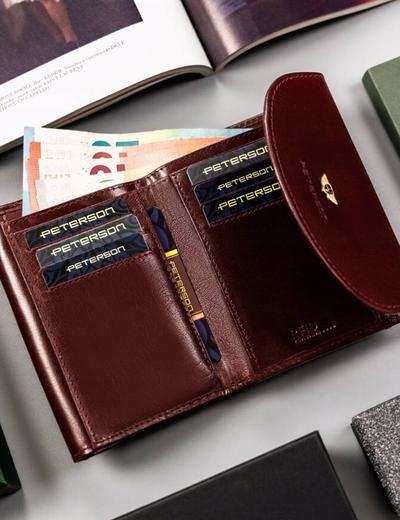 Klasyczny, skórzany portfel damski na zatrzask — Peterson bordowy