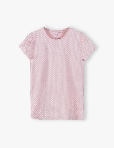 T-shirt dziewczęca z falbanka na rękawie - różowy