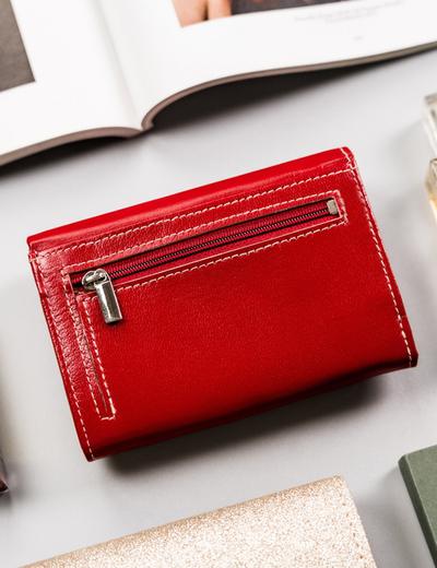 Skórzany portfel damski zamykany na zatrzask- Rovicky czerwony