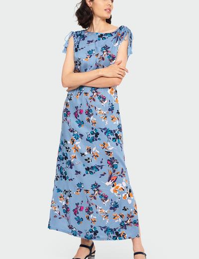 Wiskozowa długa sukienka z kwiatowym nadrukiem z okrągłym dekoltem