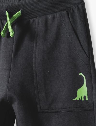 Czarne spodnie dresowe dla chłopca z dinozaurem
