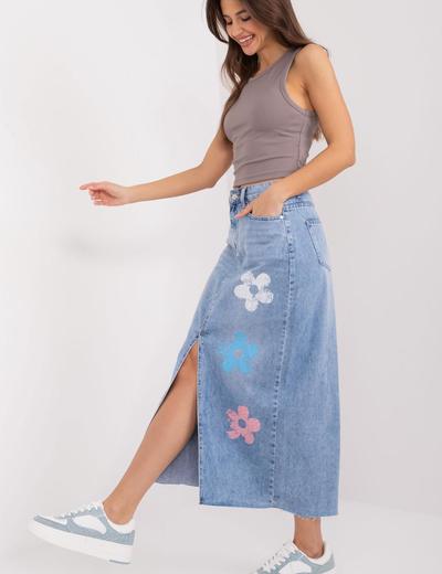 Midi spódnica jeansowa z nadrukiem