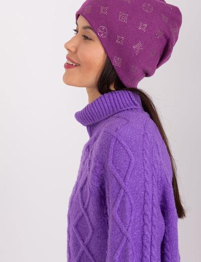 Fioletowa czapka zimowa z dodatkiem kaszmiru