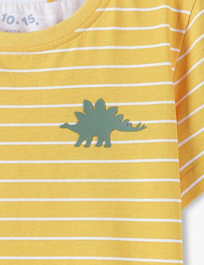 Bawełniany t-shirt chłopięcy w kolorze żółtym w paski Dino