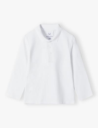 Biała elegancka bluzka chłopięca polo - długi rękaw