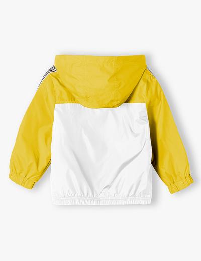 Żółta kurtka typu wiatrówka dla niemowlaka z kapturem