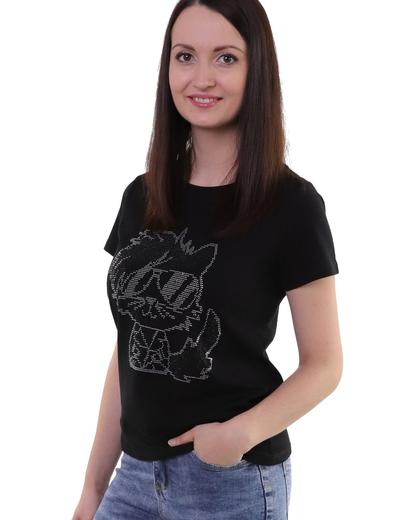 T-shirt damski czarny- cekinowy kot