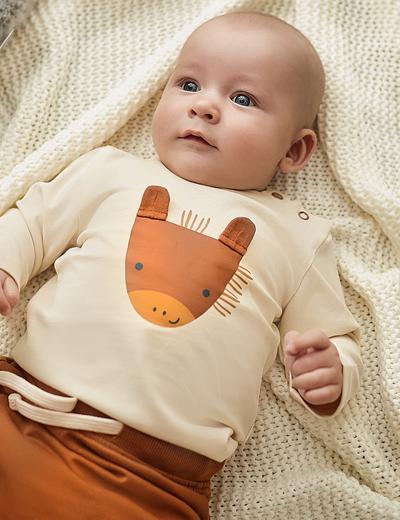 Bawełniana bluzka niemowlęca z długim rękawem - beżowa z konikiem