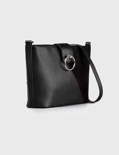 Elegancka torba z łączonych materiałów- czarna