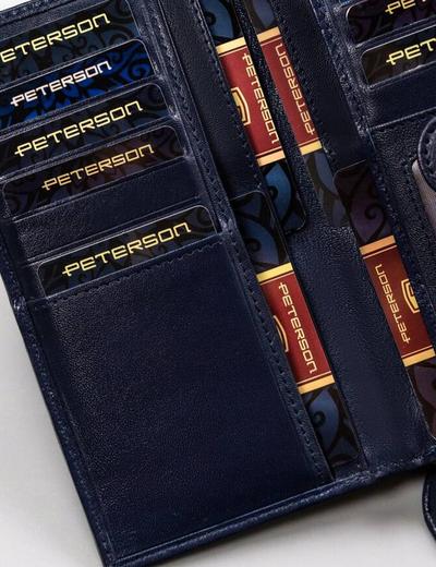 Granatowy duży, skórzany portfel damski na zatrzask — Peterson