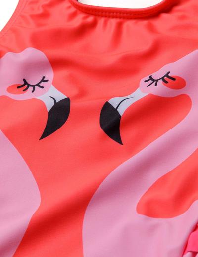Jednoczęściowy kostium kąpielowy z falbankami - flamingi