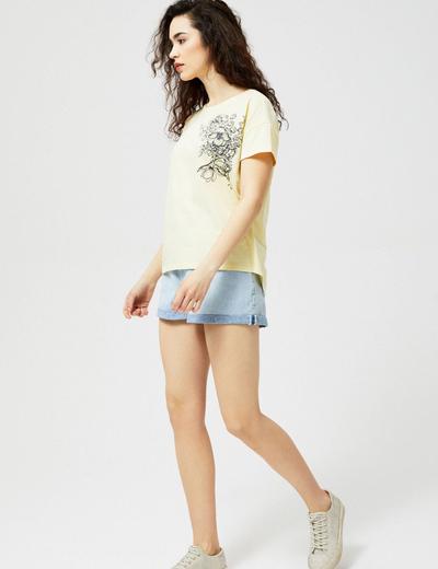 T-shirt damski bawełniany z kweisctym nadrukiem
