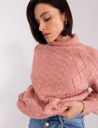 Damski sweter z warkoczami ciemny różowy
