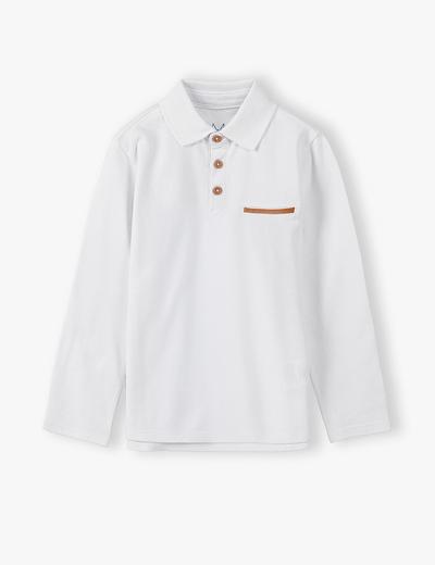 Bawełniana bluzka chłopięca w kolorze białym z kołnierzykiem