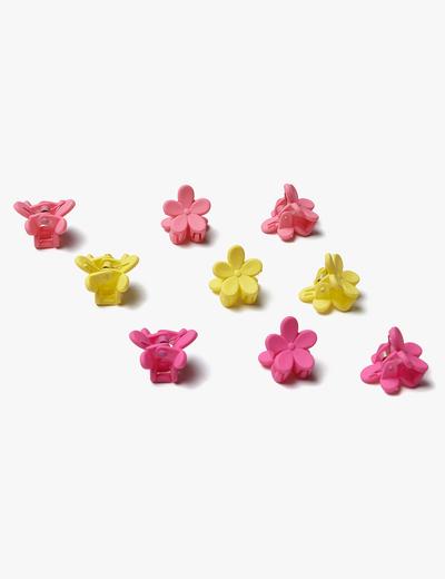 Spinki do włosów kwiatuszki - żółte i różowe 9szt