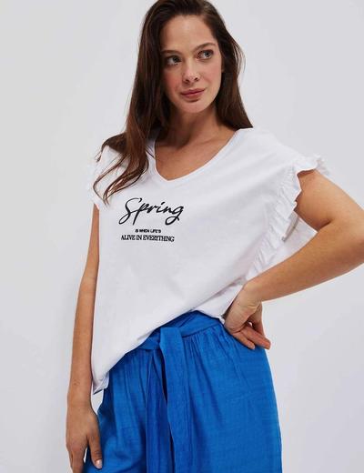 Bawełniana koszulka damska z falbaną przy rękawach