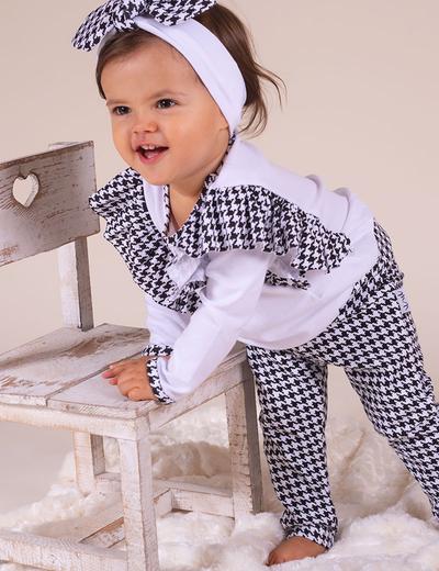 Bawełniane legginsy dresowe czarno-białe w pepitkę dla dziewczynki