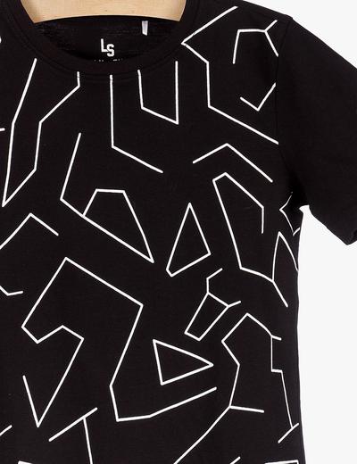 Czarny t-shirt chłopięcy w geometryczne wzory