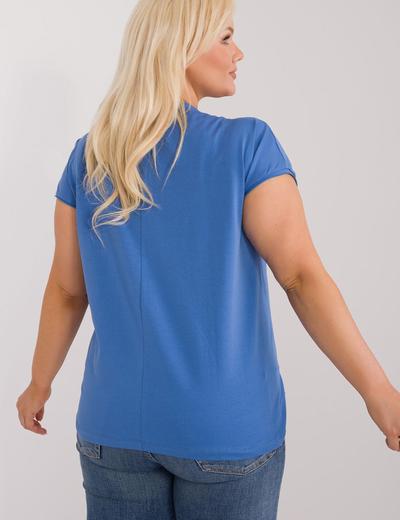 Bawełniana bluzka plus size z naszywką ciemno niebieska